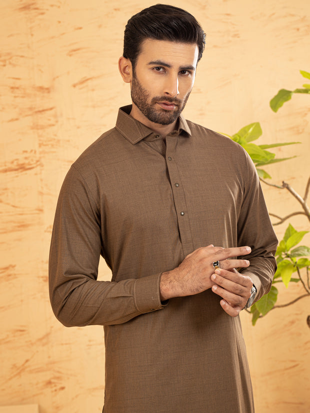 Brown Blended Kameez Shalwar - ALWA-KS-373