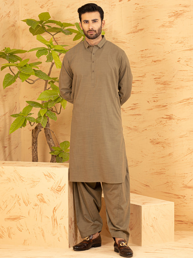 Green Cotton Kameez Shalwar - ALWA-KS-374