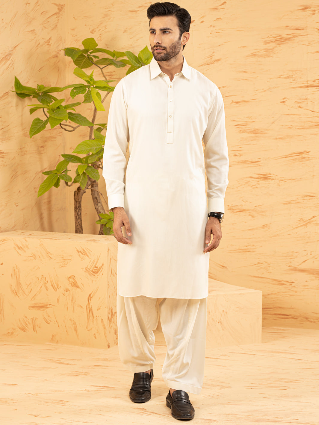 Off White Blended Kameez Shalwar - ALWA-KS-381