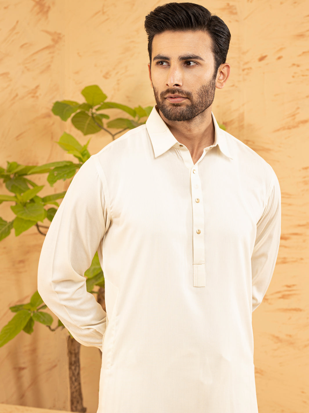 Off White Blended Kameez Shalwar - ALWA-KS-381