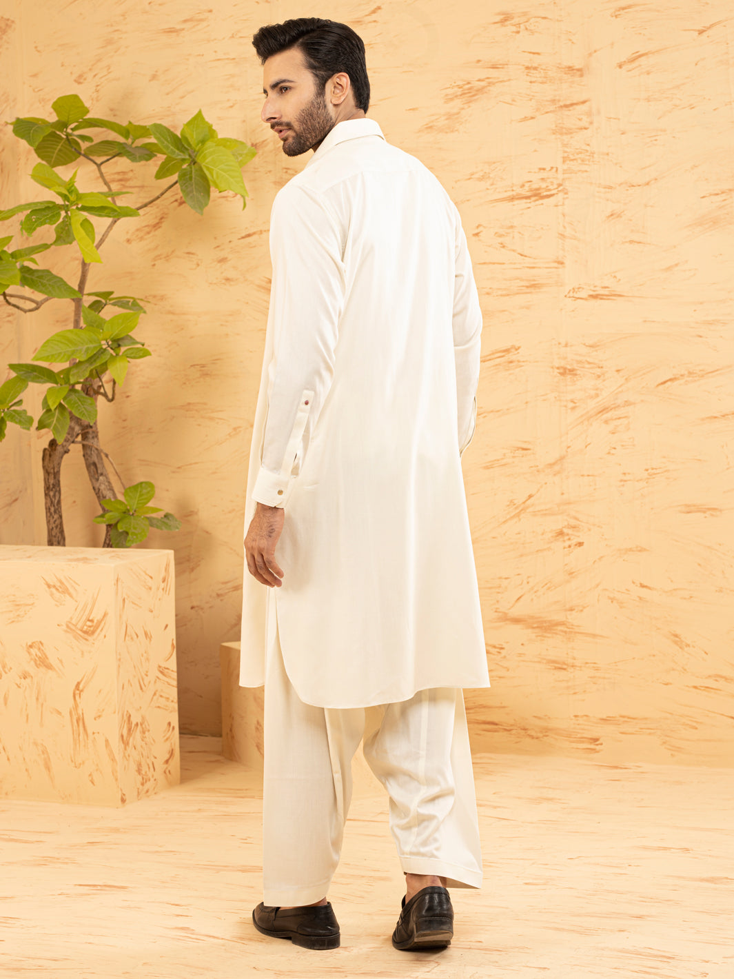 Off White Blended Kameez Shalwar - ALWA-KS-381