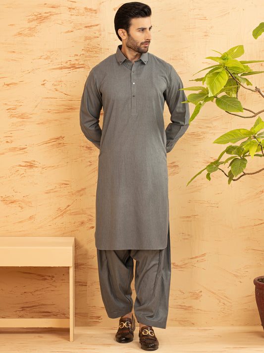 Grey Blended Kameez Shalwar - ALWA-KS-383