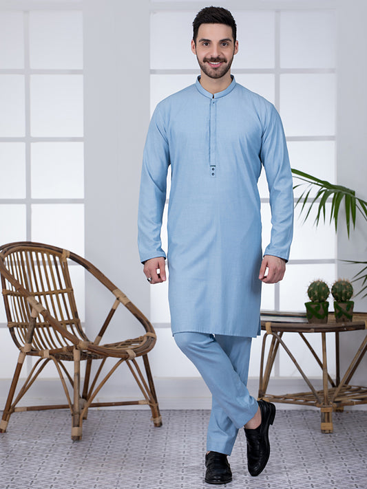 Light Blue Blended Kurta Trouser - AL-KT-2799