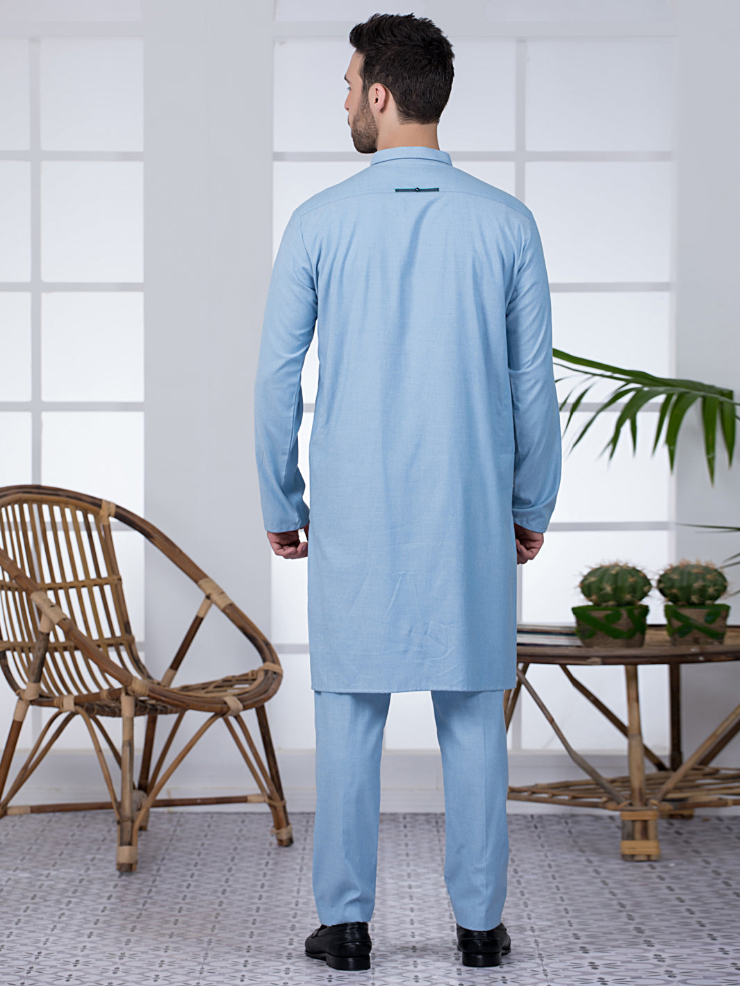 Light Blue Blended Kurta Trouser - AL-KT-2799