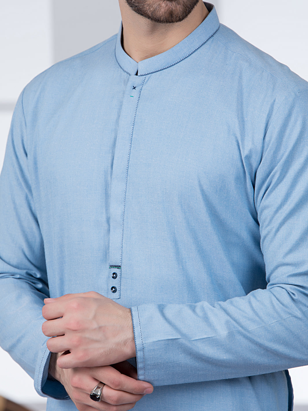 Light Blue Blended Kurta Trouser - AL-KT-2799