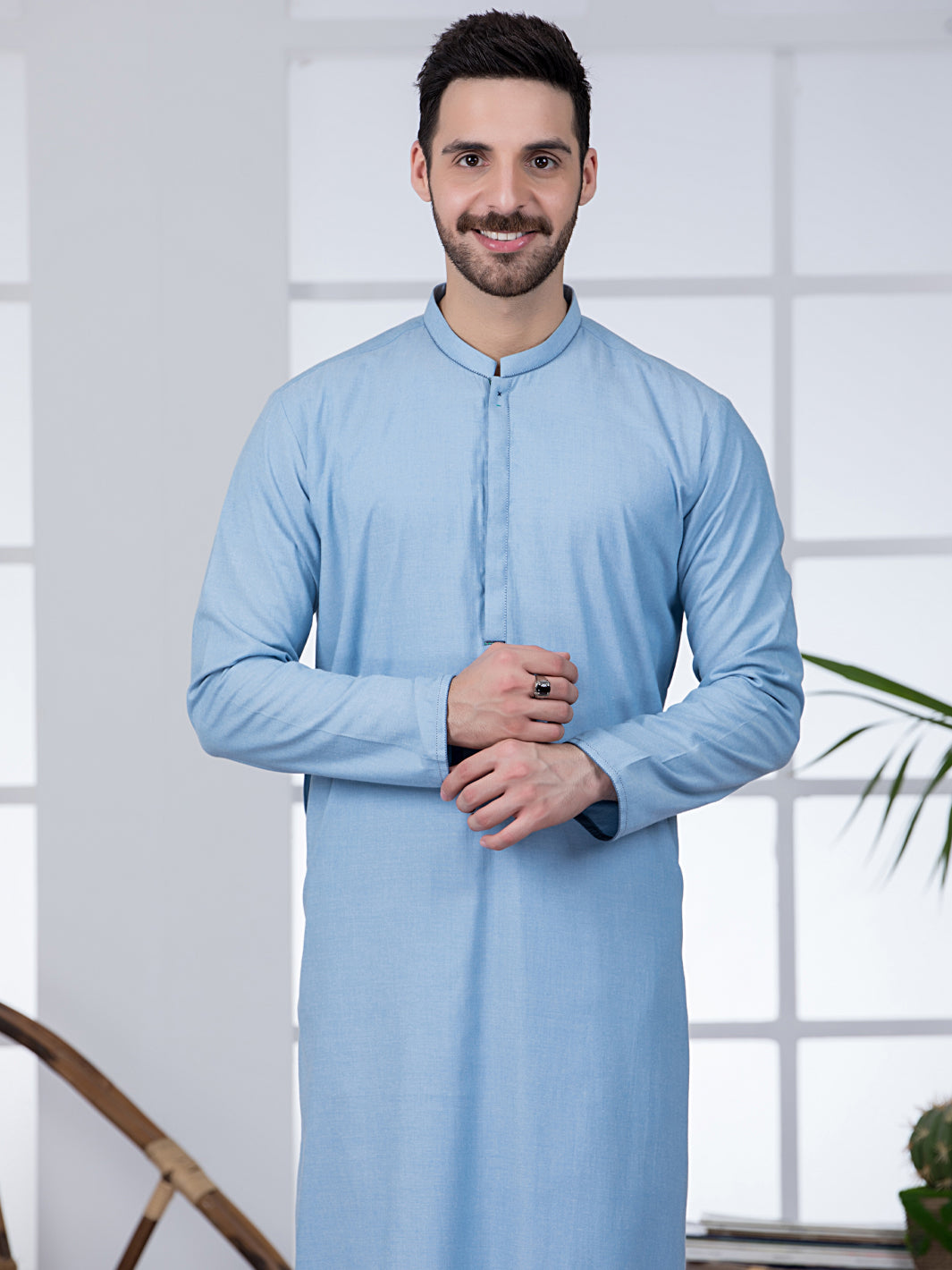 Light Blue Blended Kurta Trouser - AL-KT-2799