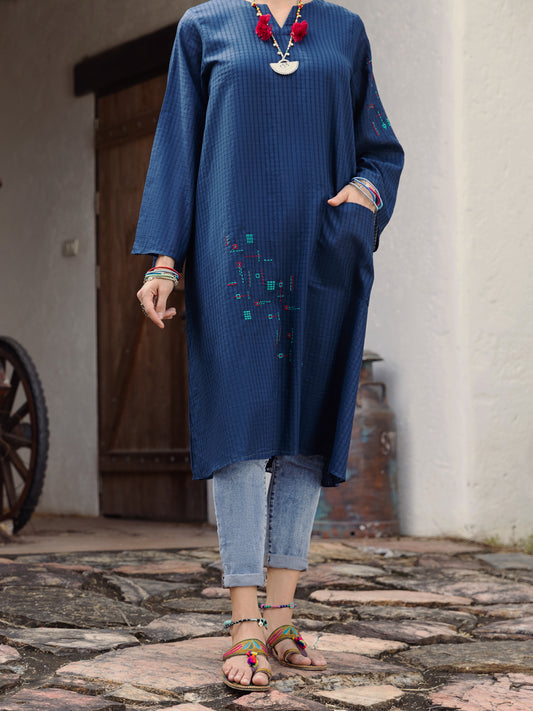 Teal Dobby Cotton Tunic - AL-LK-869