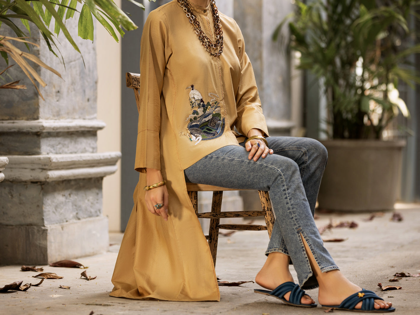 Khaki Jacquard Tunic - AL-LK-898