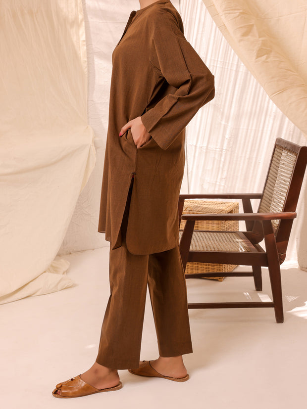 Brown Cotton 2 Piece Stitched - ALCR-2PS-LKS-1039