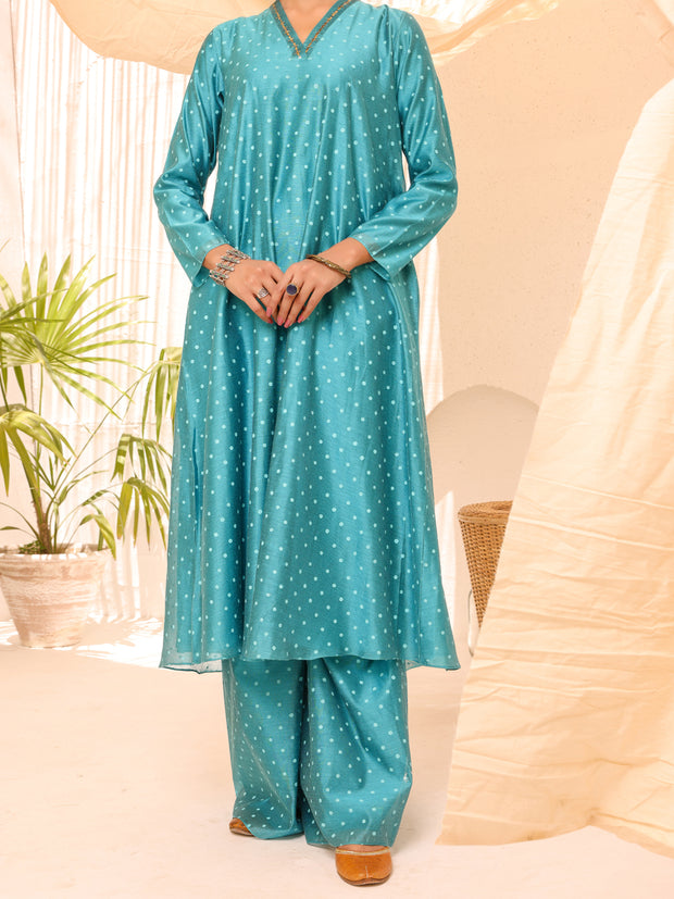 Blue Silk 2 Piece Stitched - ALCR-2PS-LKS-1054 - Almirah Online