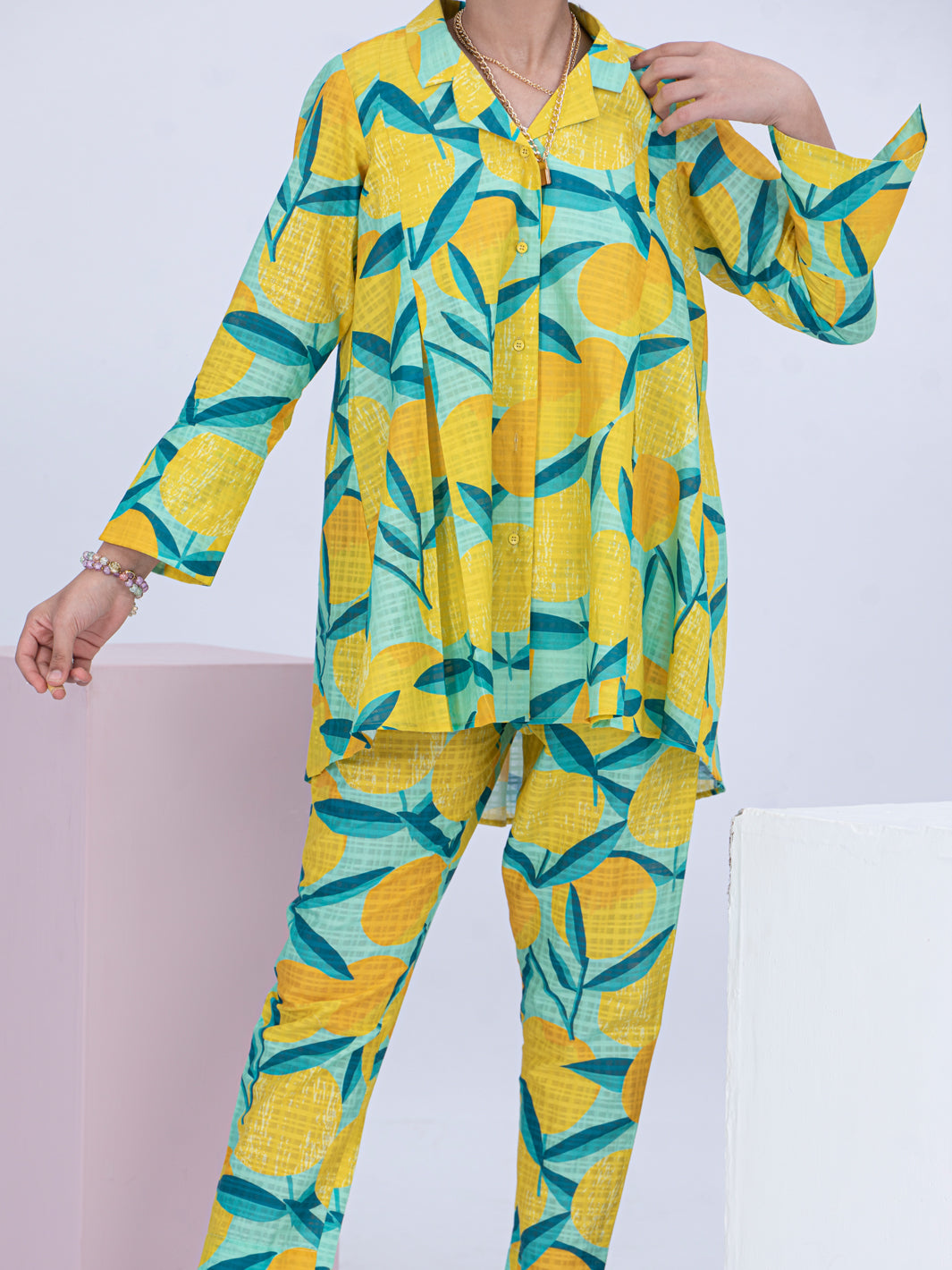 Yellow Cotton Dobby 2 Piece Stitched - ALT-2PS-LKS-1058