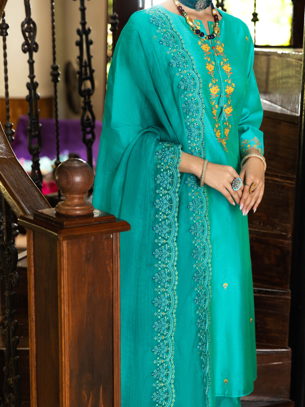 Sea Green Golden Booti Women Stole - ALCR-ST-1053