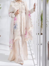 Off White Bemberg Chiffon 3Pc Formal Unstitched - AL-3PS-LS-UN-308