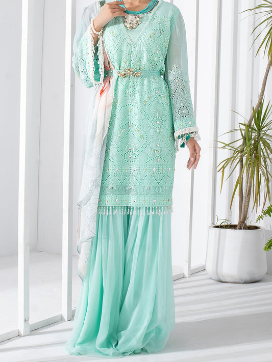 Sea Green Bemberg Chiffon 3 Piece Formal Unstitched - AL-3PS-LS-UN-310