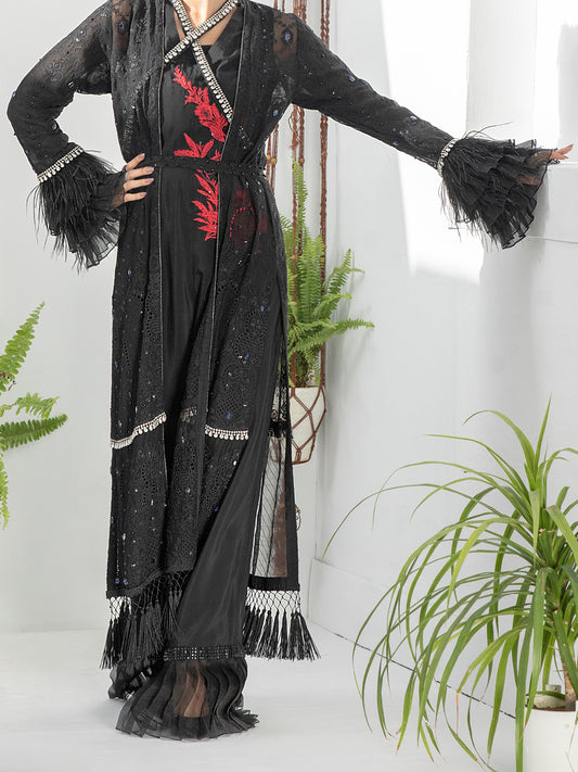 Black Bemberg Chiffon 3 Piece Formal Unstitched - AL-3PS-LS-UN-313