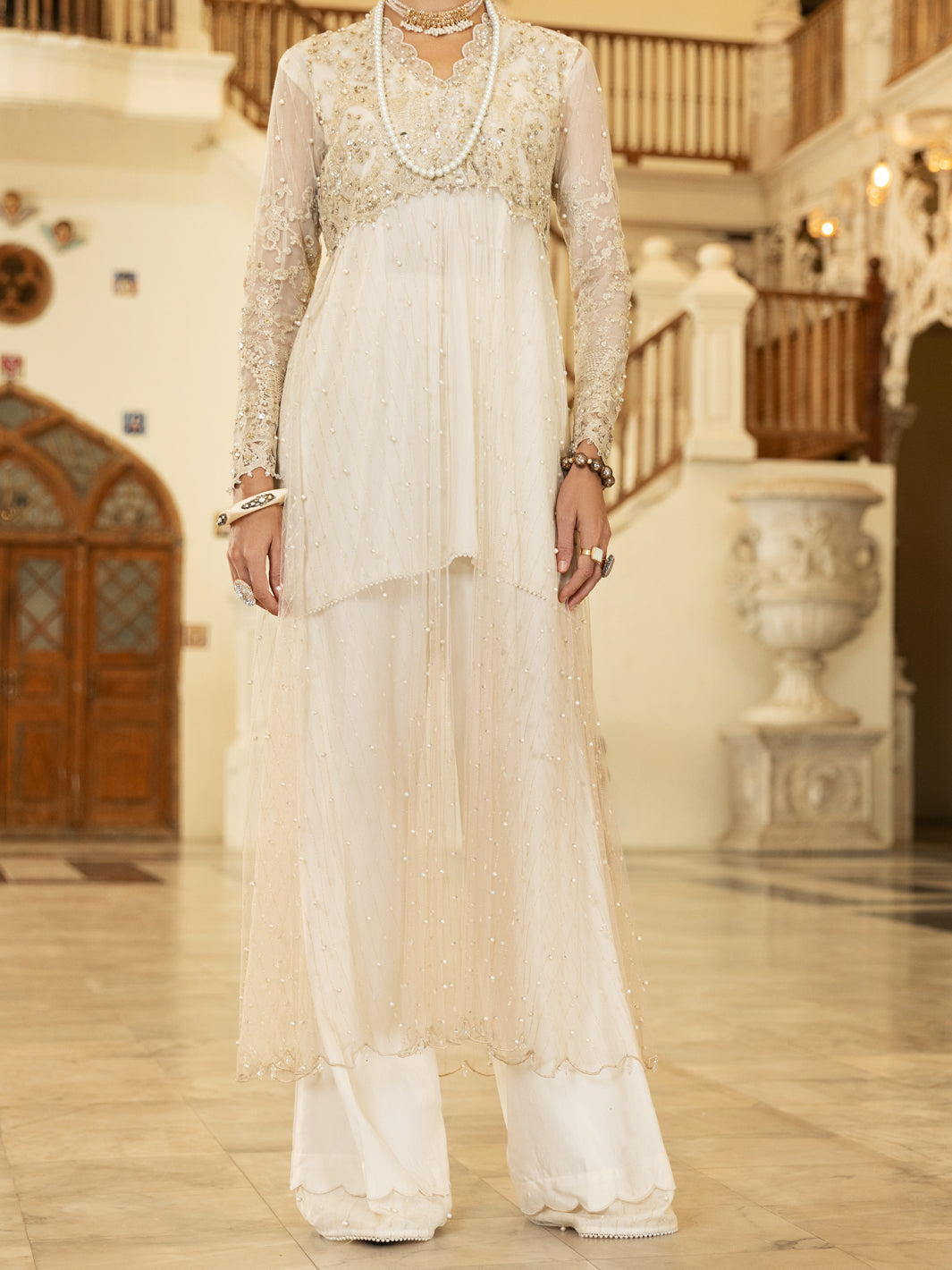 Off White Net 2Pc Formal Stitched - AL-2PS-LS-352
