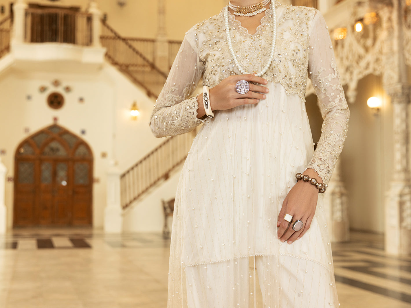 Off White Net 2Pc Formal Stitched - AL-2PS-LS-352