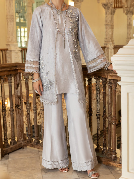 Light Grey Net 2Pc Formal Stitched - AL-2PS-LS-353