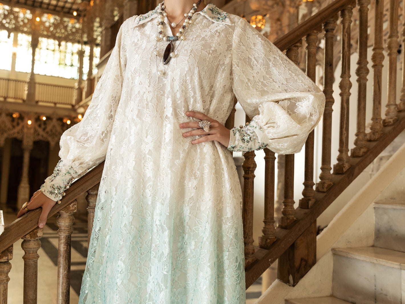 White Net 2Pc Formal Stitched - AL-2PS-LS-354