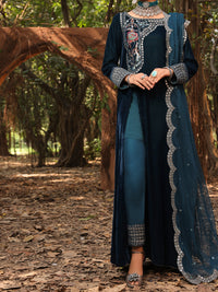 Blue Velvet 3 Piece Formal Stitched - AL-3PS-LS-385