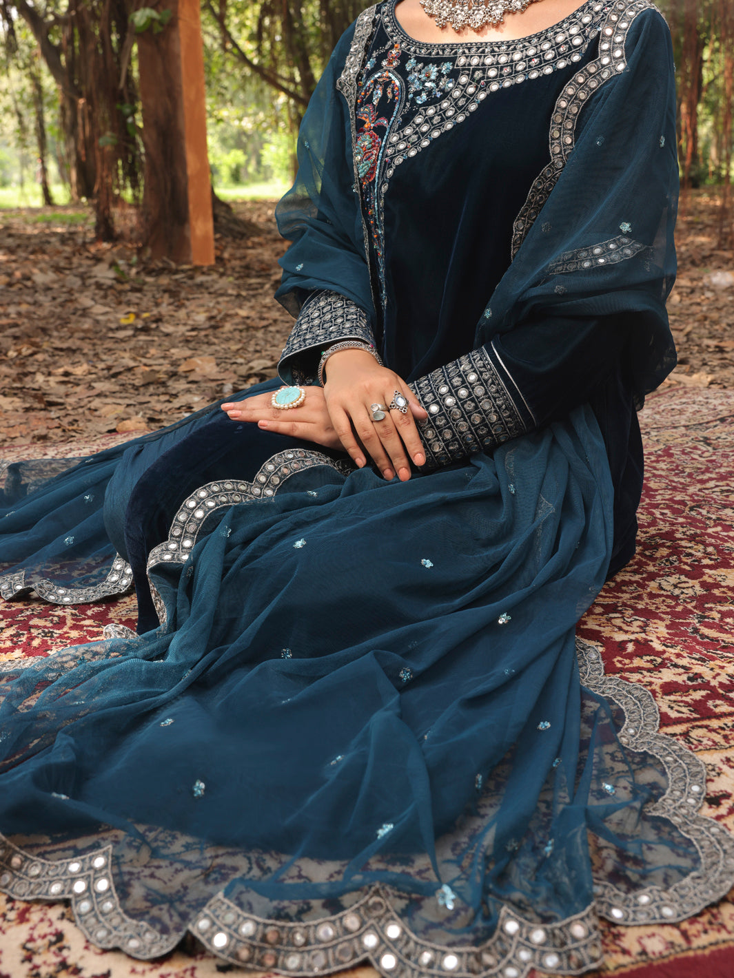 Blue Velvet 3 Piece Formal Stitched - AL-3PS-LS-385