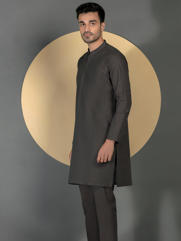 Light Brown Cotton Men Unstitched Fabric - AL-Maharaja-22