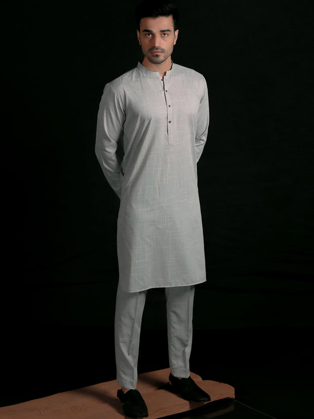 Light Grey Blended Men Unstitched Fabric - AL-Nizam-22