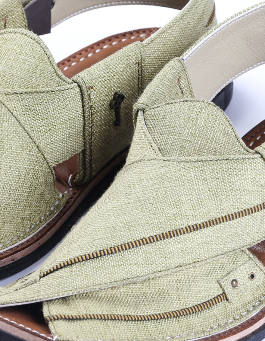 Green Peshawari Chappal - MFW-FB-045