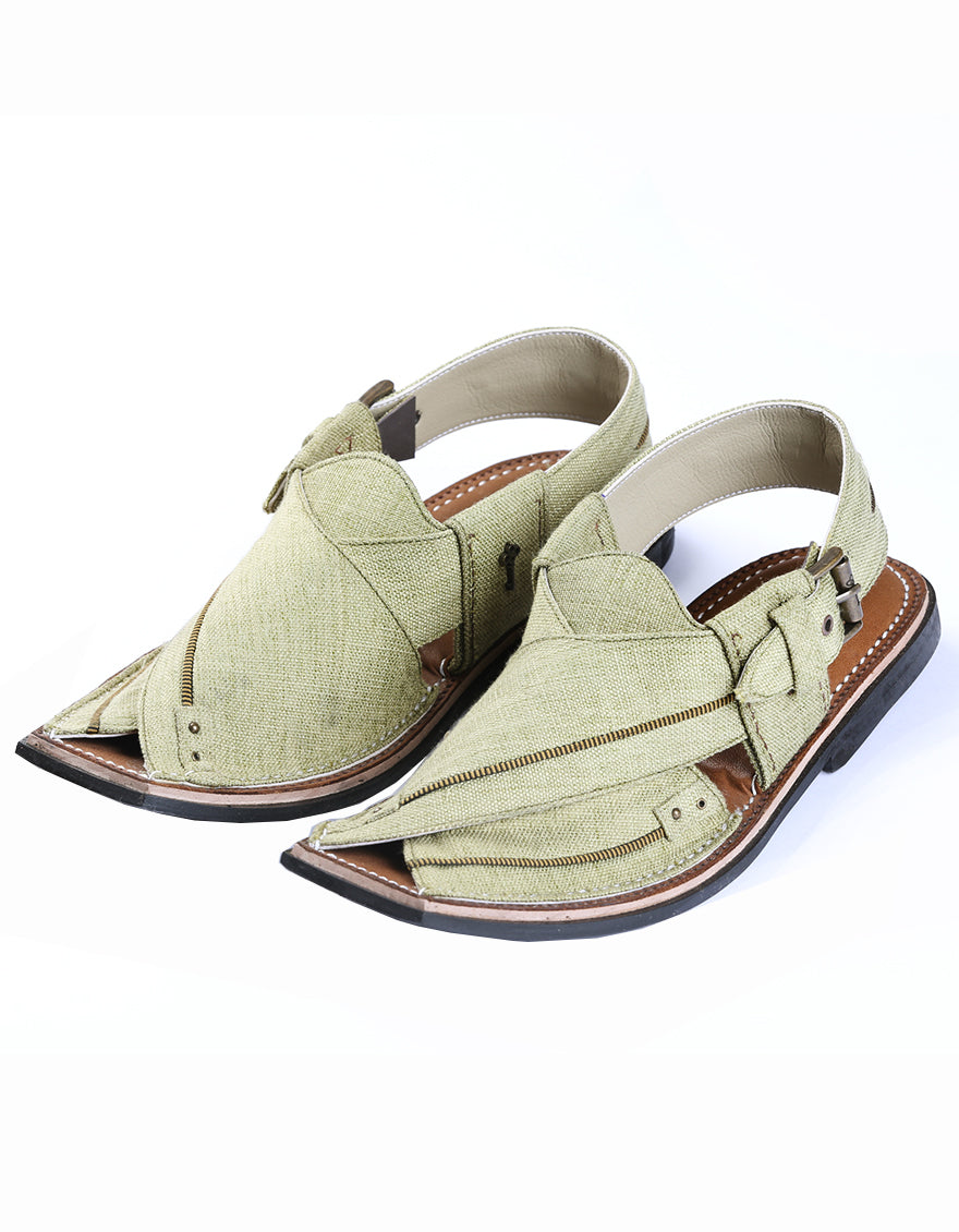 Green Peshawari Chappal - MFW-FB-045