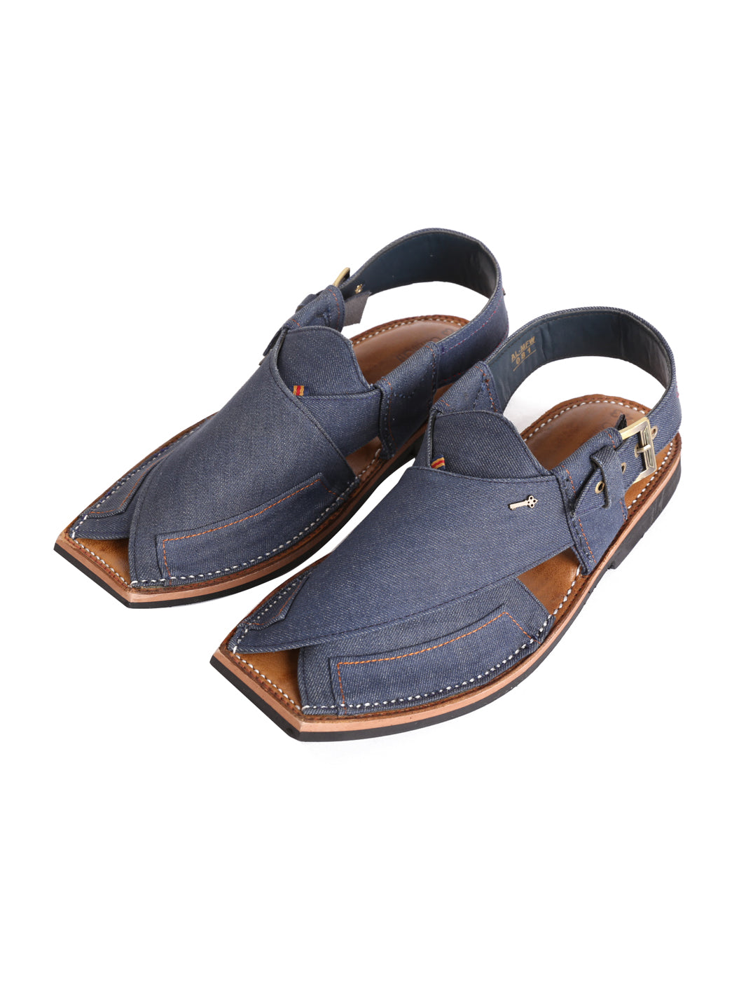 Blue Denim Peshawari Chappal - MFW-FB-081
