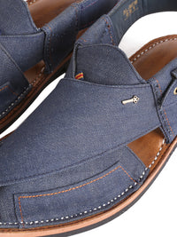 Blue Denim Peshawari Chappal - MFW-FB-081