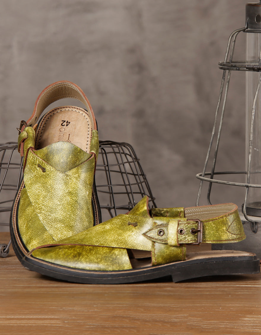 Green Velvet Peshawari Chappal - MFW-HC-002