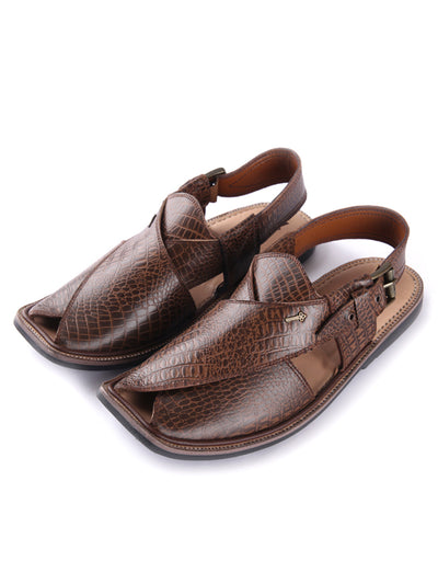 Wood Brown Leather Peshawari Chappal - MFW-HC-028