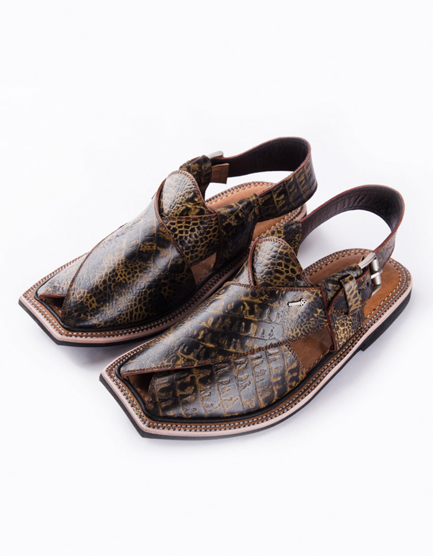 Turtle Brown Leather Peshawari Chappal - MFW-HC-030