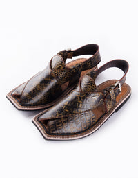 Turtle Brown Leather Peshawari Chappal - MFW-HC-030