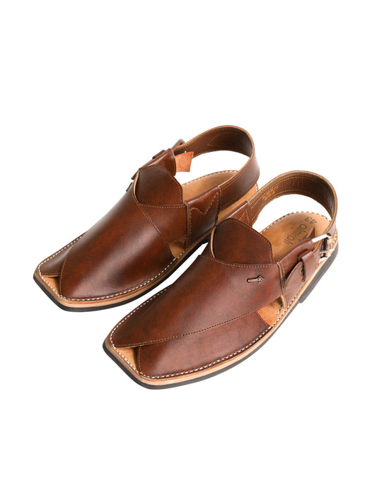 Dark Brown Leather Peshawari Chappal - MFW-HC-094