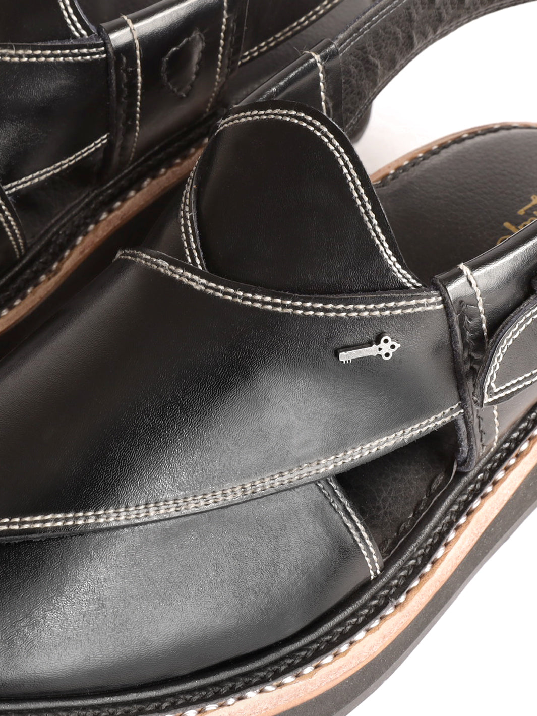 Black Leather Peshawari Chappal - MFW-HCK-132
