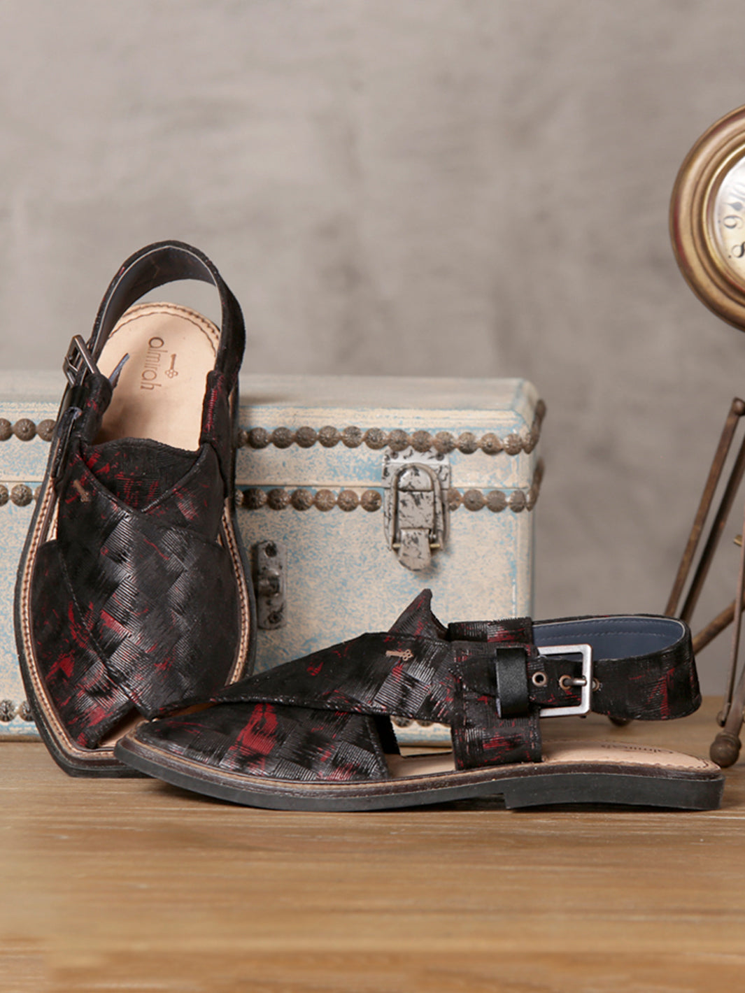 Black & Red Leather Peshawari Chappal - MFW-TFB-011 – Almirah