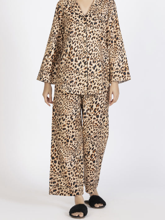 Brown Cotton 2 Piece Stitched Nightwear - AL-LKS-NW-1008