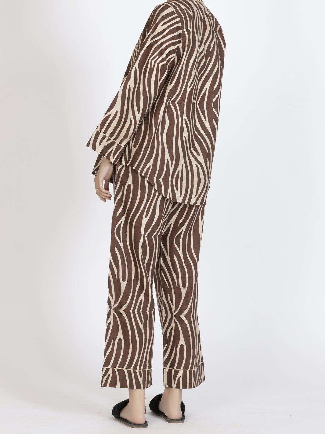 Dark Brown Cotton 2 Piece Stitched Nightwear - AL-LKS-NW-1010
