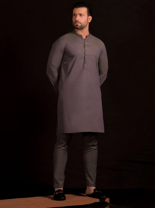 Purple Cotton Men Unstitched Fabric - AL-Maharaja-22