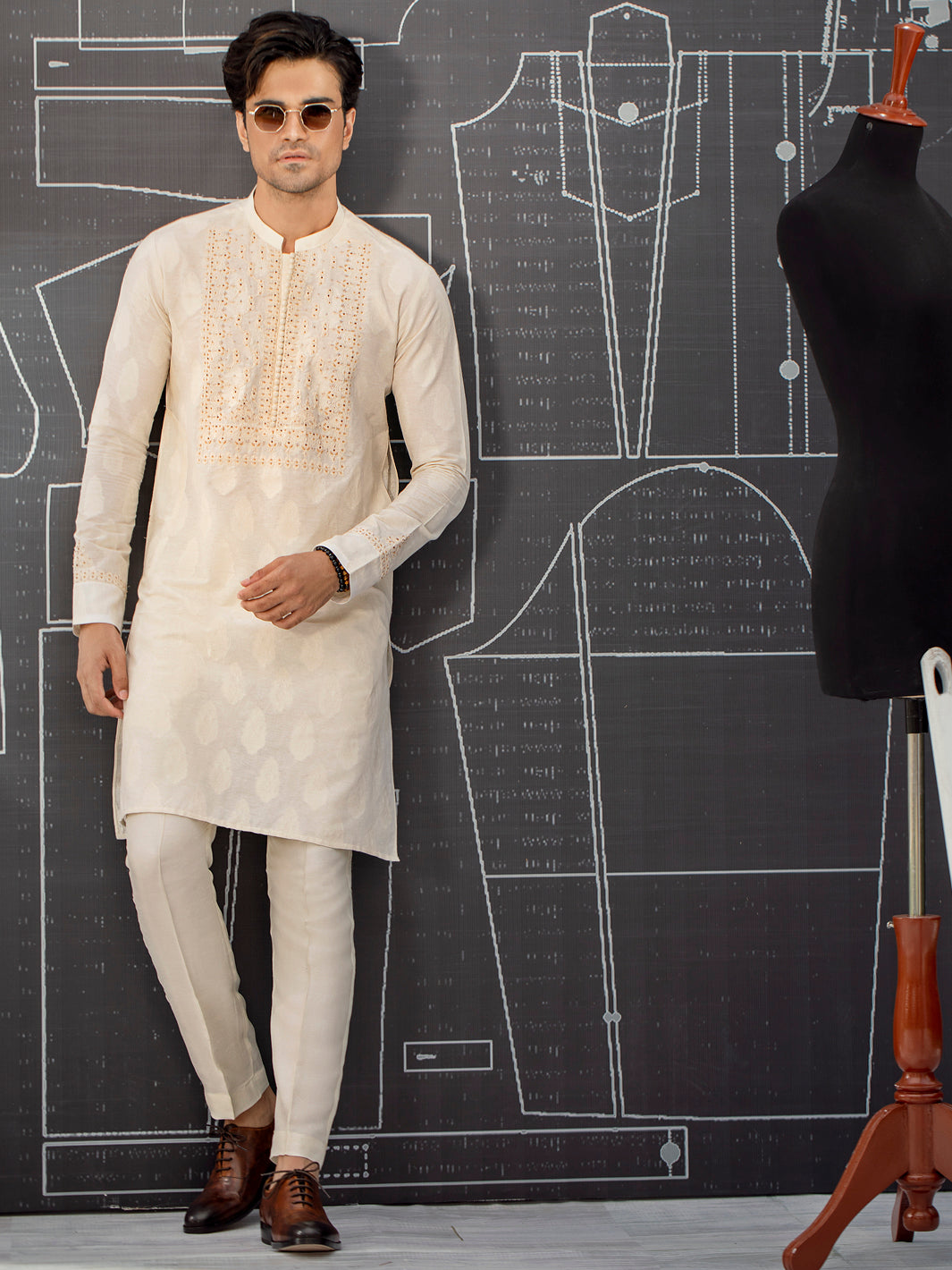 Cream Formal Kurta - AL-K-SP-031A