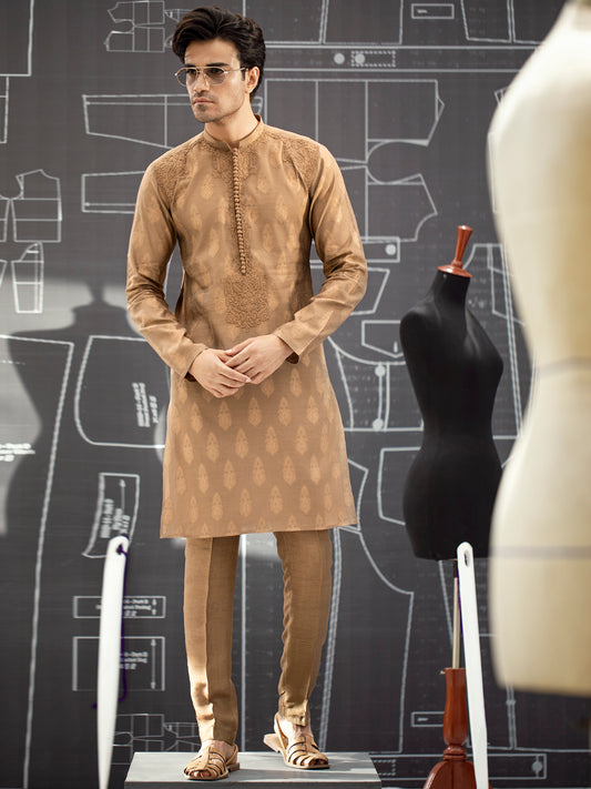 Brown Blended Formal Kurta - AL-K-SP-034