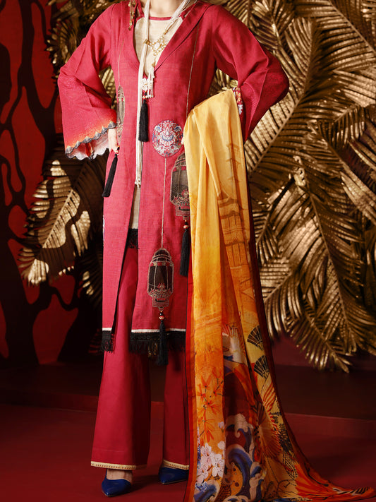 Maroon Khaddar 3 Piece Unstitched - AWP-3PS-282