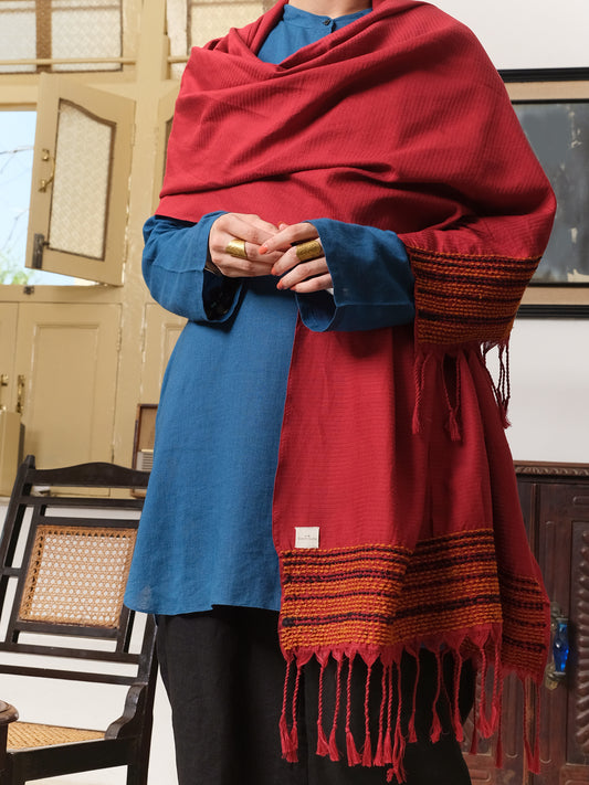 Maroon Hand-Woven Cotton Silk Women Stole - ALCR-ST-1004 - Almirah Online