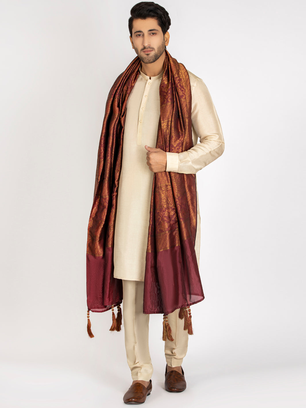Maroon Jacquard Shawl For Men - AL-MST-033
