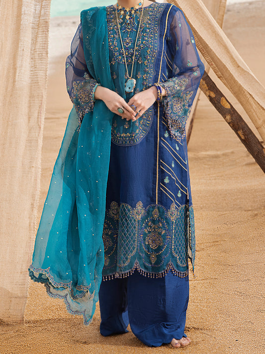 Blue Organza 3Pc Formal Unstitched - AL-3PS-LS-UN-332