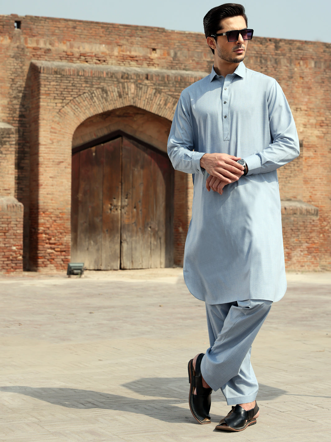 Light Blue Blended Kameez Shalwar - ALWA-KS-237