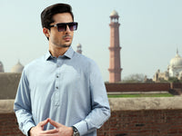 Light Blue Blended Kameez Shalwar - ALWA-KS-237