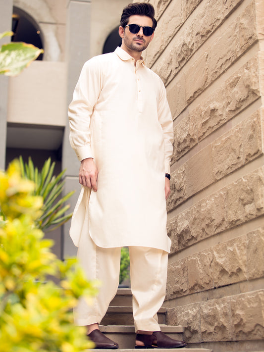 Off White Blended Kameez Shalwar - ALWA-KS-244